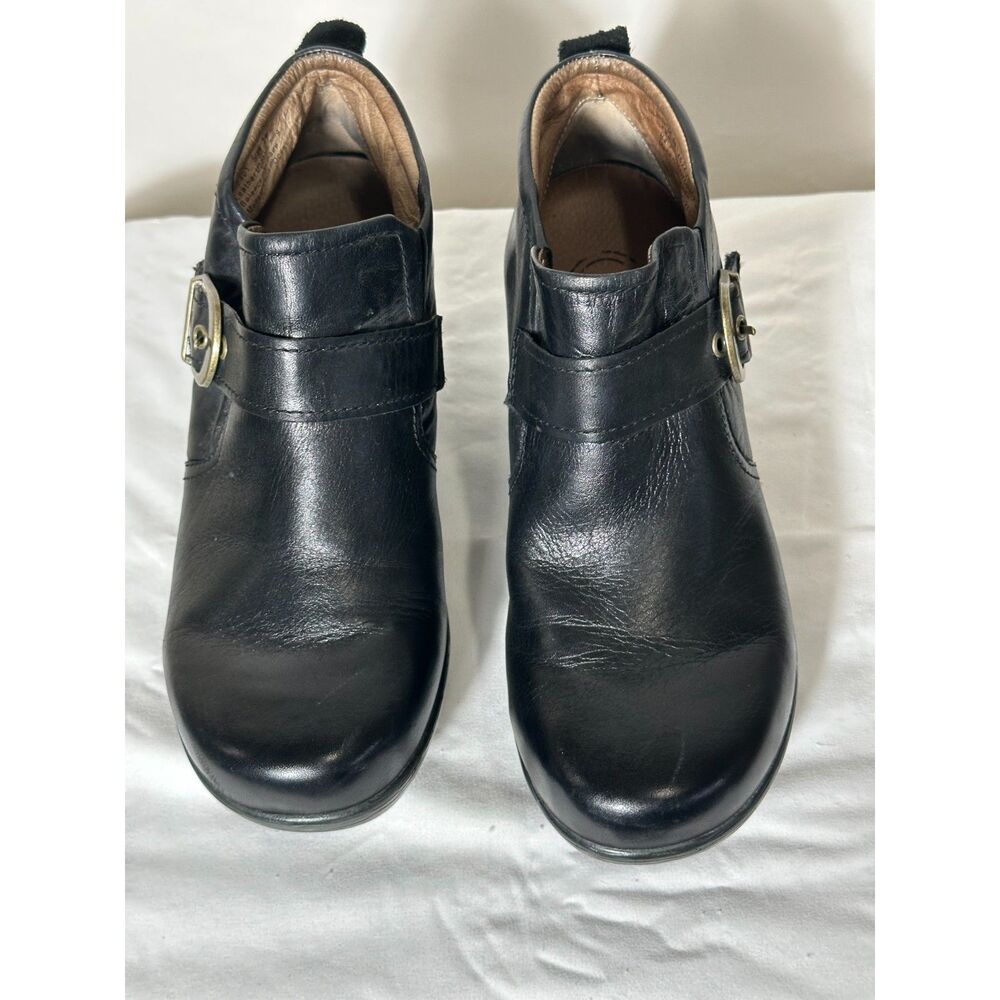 Women's Sanita Black Leather Slip On Close Toe Buckle Ankle Booties Size 38